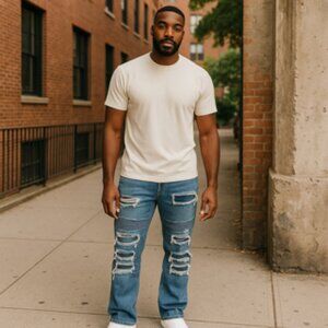 Hardsoda Premium Men’s Distressed Patchwork Jeans Blue Size 38